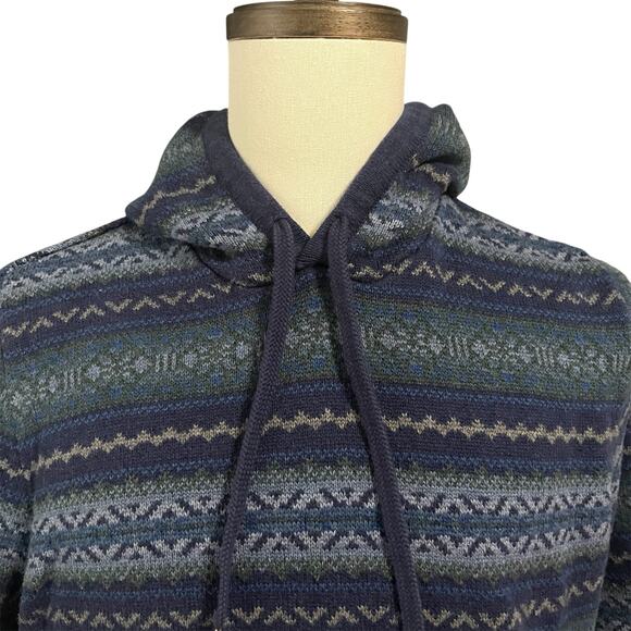 Izod Men's Blue Fair Aisle Knit Hooded Sweater Sz L - Picture 1 of 6